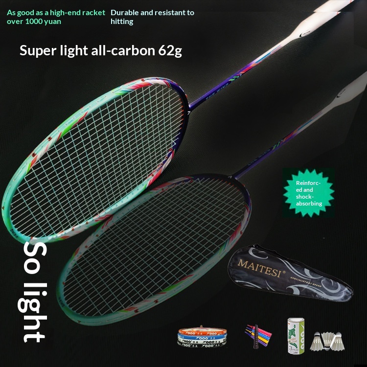 Badminton Single - Ultraleichter 8U-Badmintonschläger, komplett aus Kohlefaser, ausgewogene