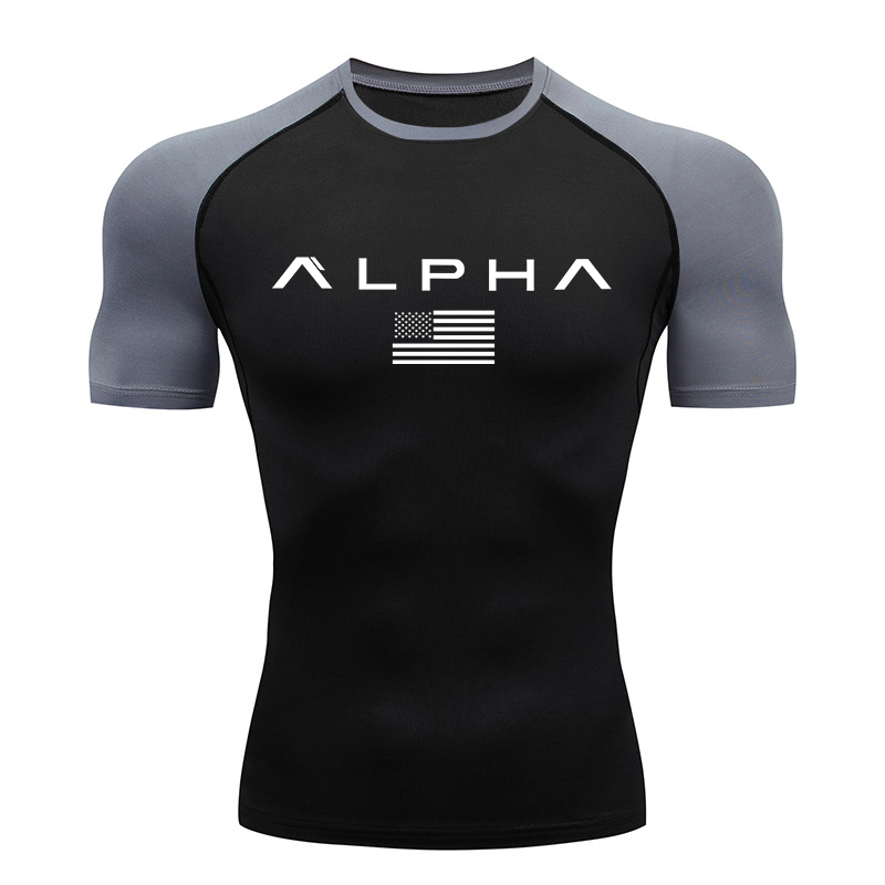 T Shirt Dry Fit - Kurzärmlige Kompressionsshirts mit amerikanischem Flaggen-Print für