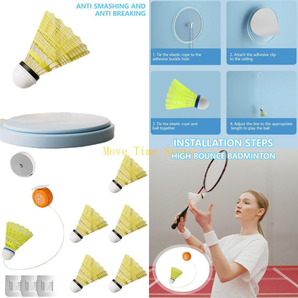 Badminton Single - 92ME Selbstklebendes elastisches Badminton-Trainer-Set, automatische Rebounds,